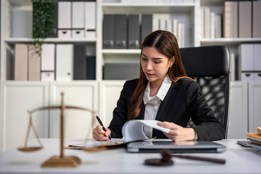 A lawyer working at her desk