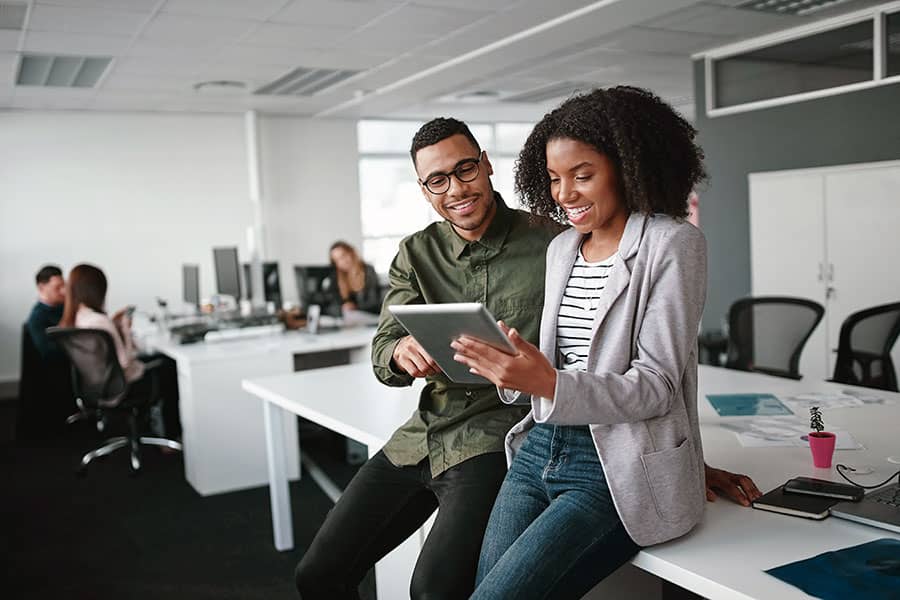 Two business colleagues working together