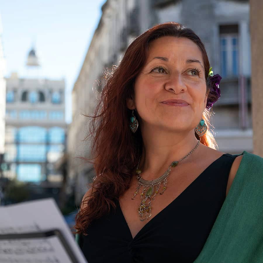 A middle-aged musician woman